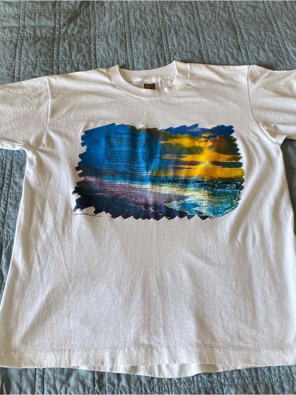 Vintage 90s Single Stitch Footprints Graphic Tee L Unisex Spiritual Religious